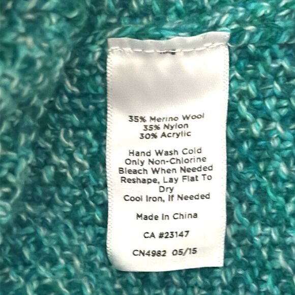 TALBOTS Wool Blend Turquoise Green Sweater Cable Knit Zippered Side Slits 2X - Picture 8 of 9